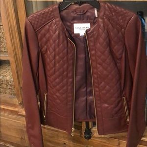 NWOT Cole Haan size XS oxblood faux leather jacket